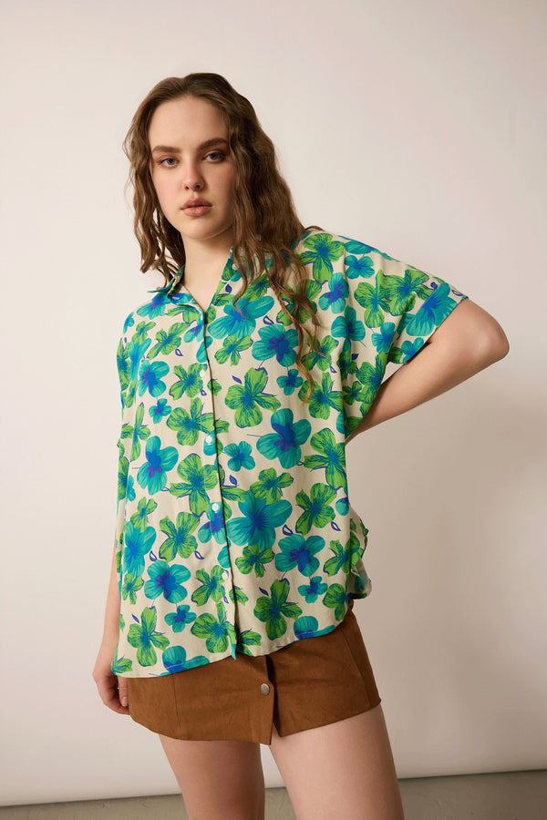 Elizabeth Floral Top Green And Off White