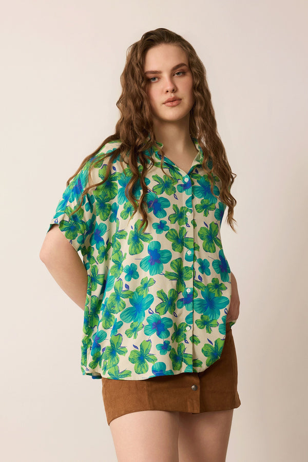 Elizabeth Floral Top Green And Off White