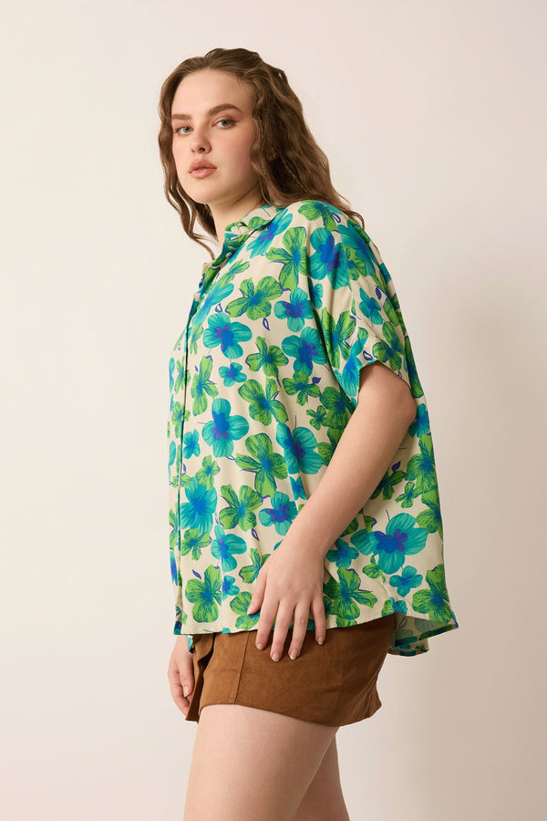 Elizabeth Floral Top Green And Off White