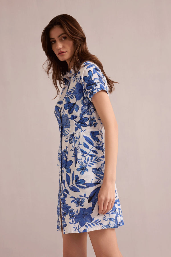 Alyssa's Garden Shirt Dress In Blue and White - Myra USA