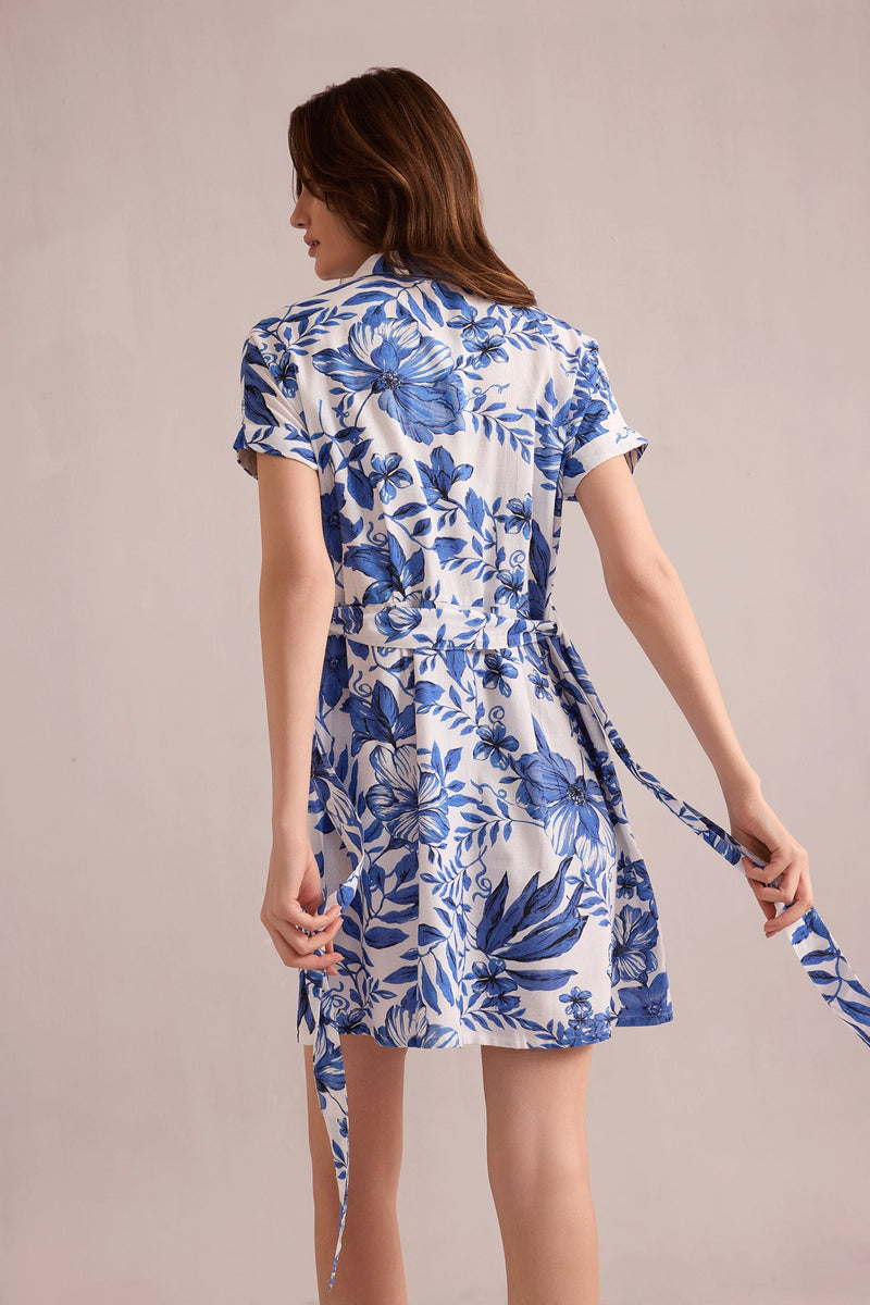 Alyssa's Garden Shirt Dress In Blue and White