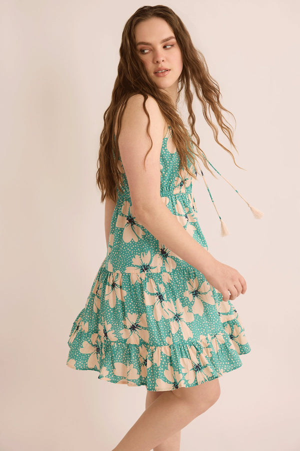 Fiona's Floral A-Line Dress In Turquoise