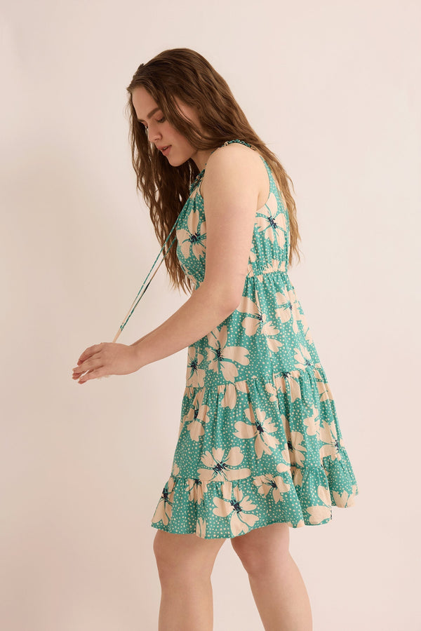 Fiona's Floral A-Line Dress In Turquoise - Myra USA