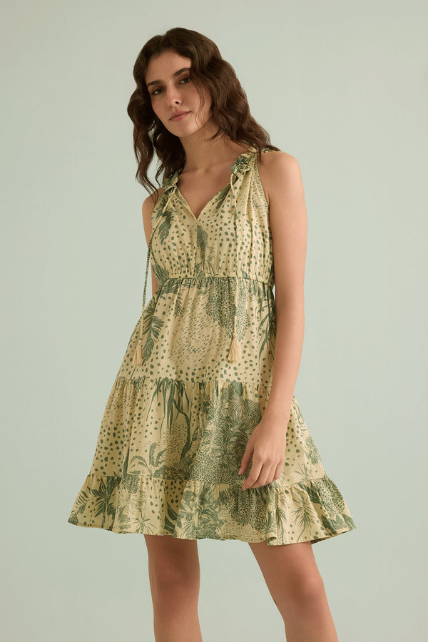 Fiona's Floral A-Line Dress In Green