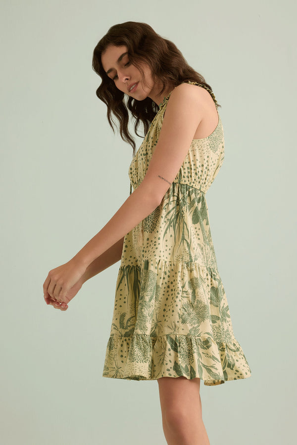 Fiona's Floral A-Line Dress In Green - Myra USA