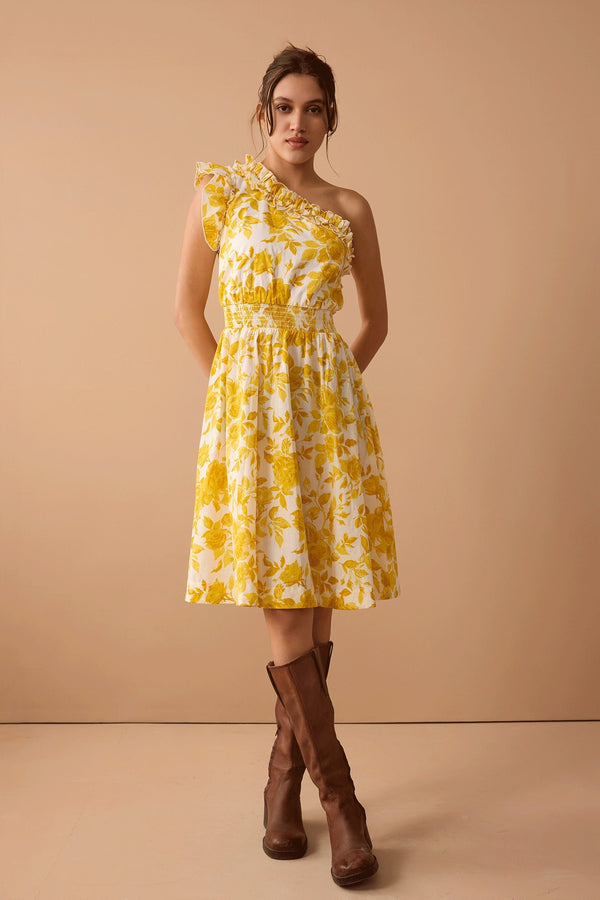 Jasmine Smile Assymetrical Dress In Yellow - Myra USA