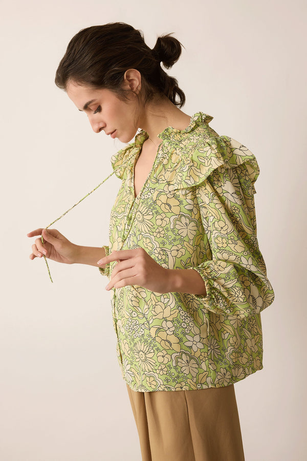 Morgan Mia Ruffled Top In Green - Myra USA