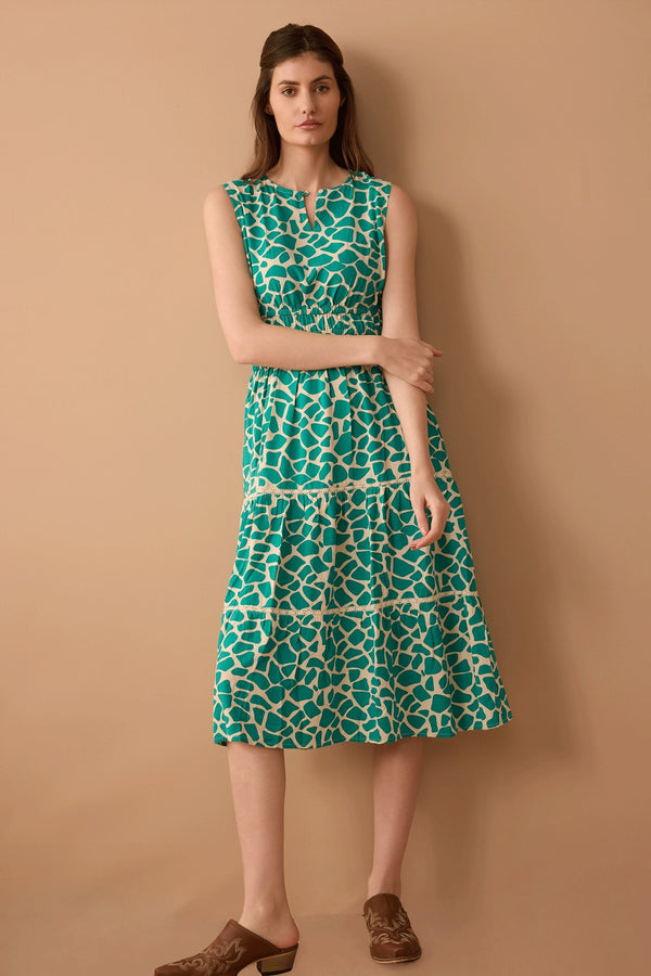 Destiny Pattern Empire Waist Dress In Turquoise - Myra USA