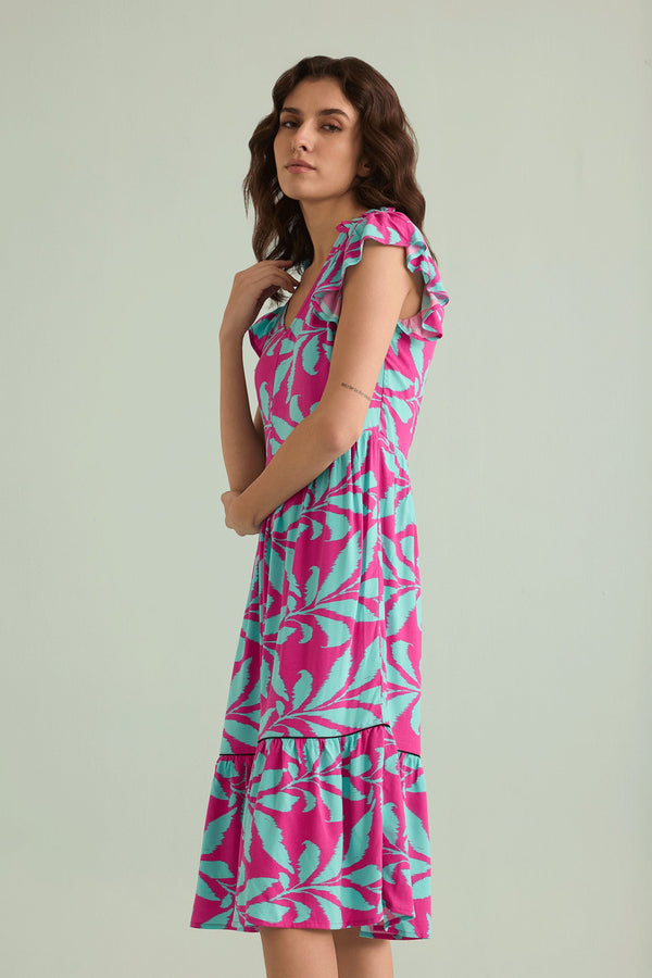 Bold & Beautiful Empire Waist Dress In Pink And Blue