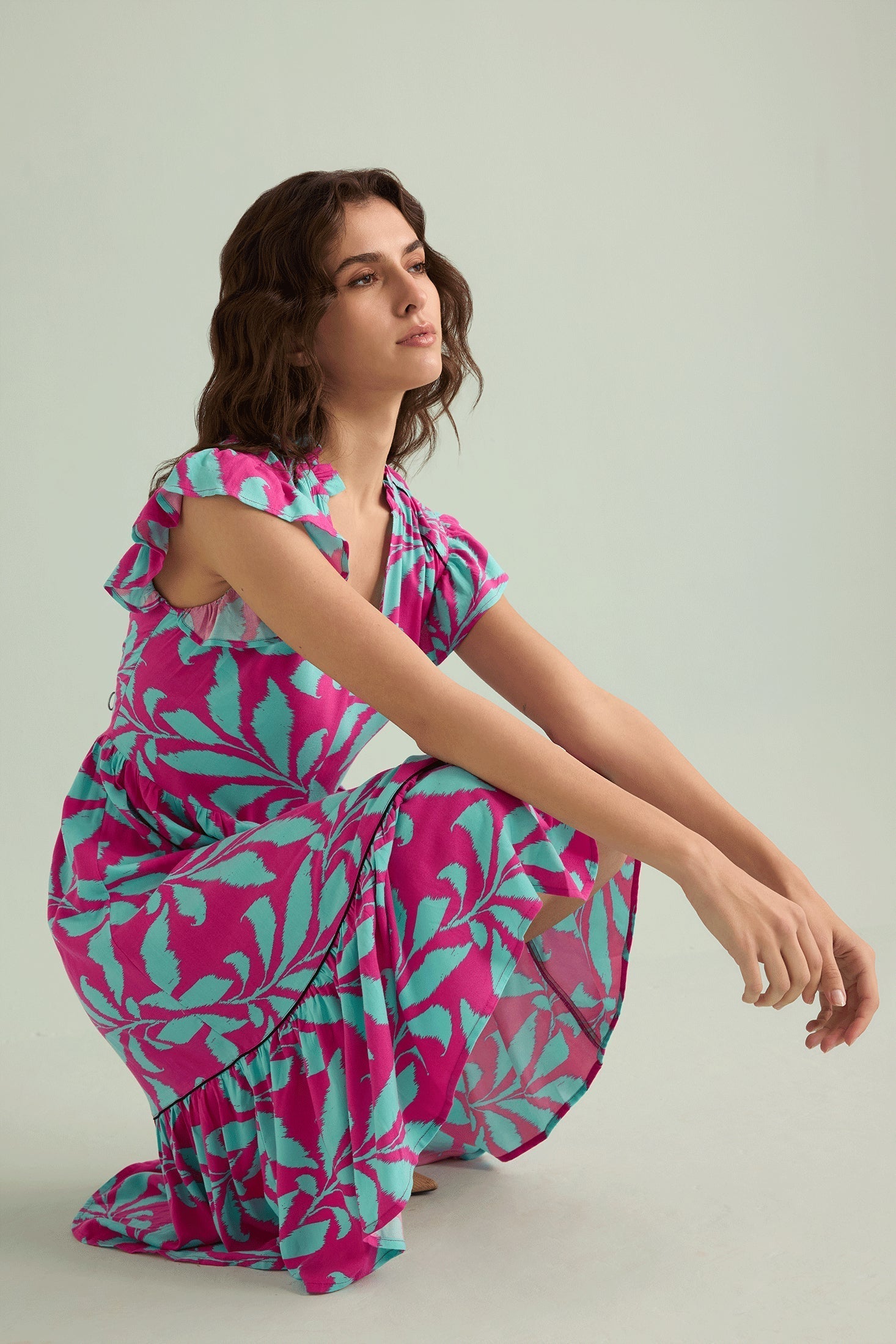 Bold & Beautiful Empire Waist Dress In Pink And Blue