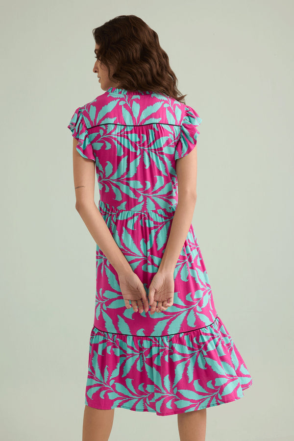 Bold & Beautiful Empire Waist Dress In Pink And Blue