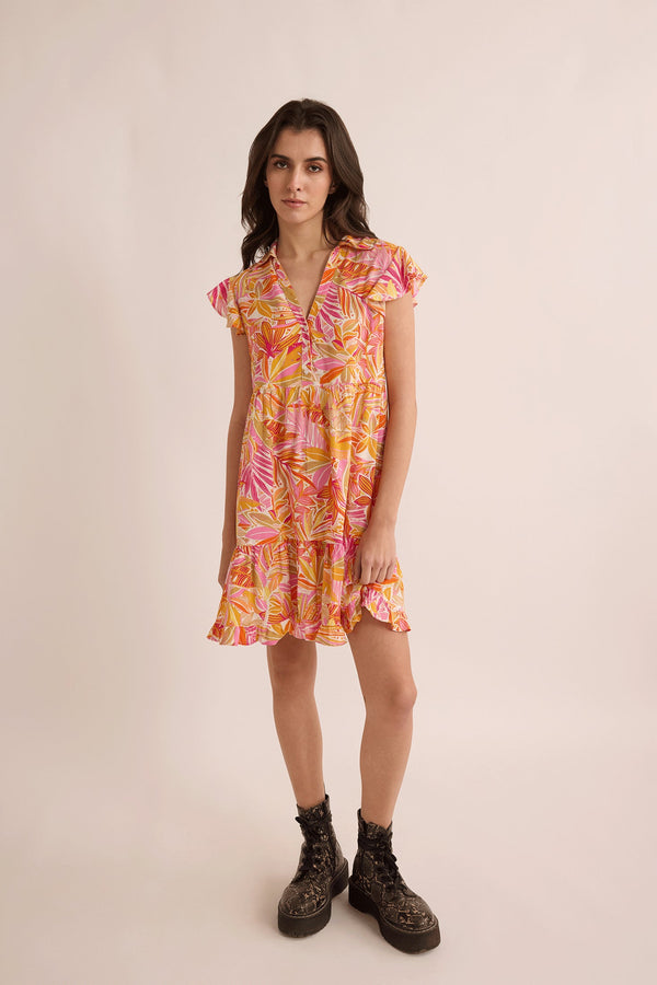 Mia Tropicales Shirt Dress In Orange