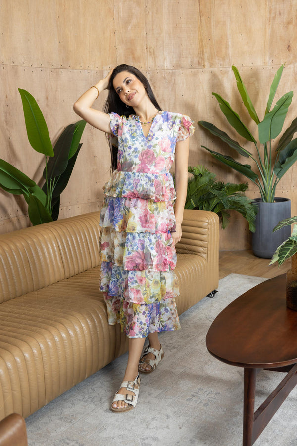 Rachel Floral Peplum-Style Dress In Multi Color - Myra USA