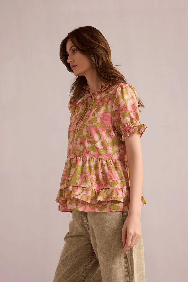 Savannah Floral Love Top In Peach - Myra USA