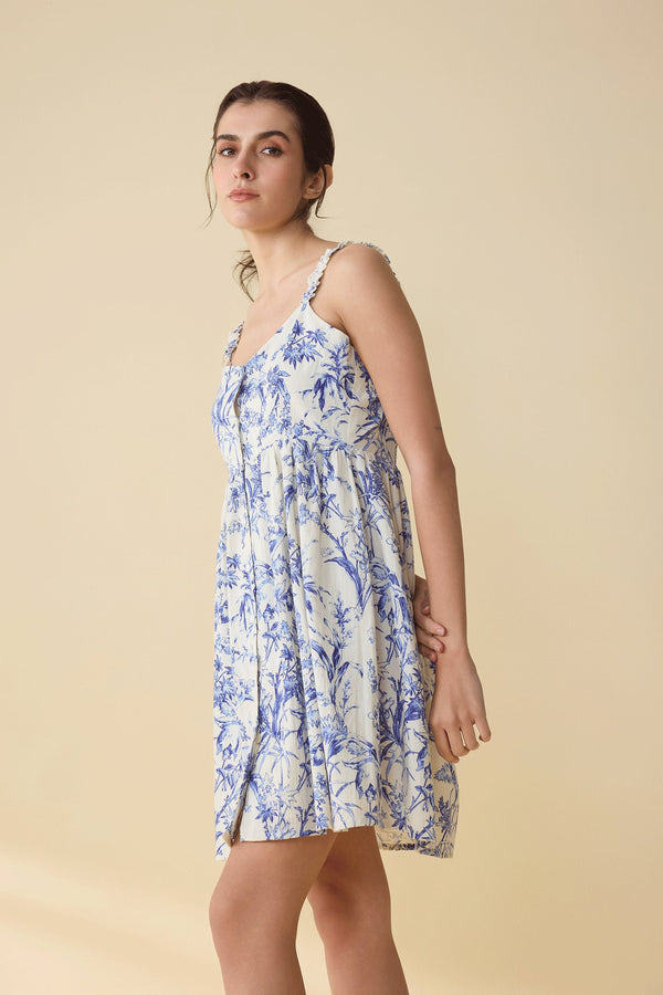 Brooke's Love Empire Waist Dress In White and Blue - Myra USA