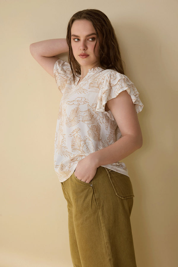 Lovely Vines Top In Brown And White - Myra USA