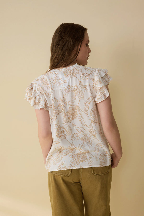 Lovely Vines Top In Brown And White