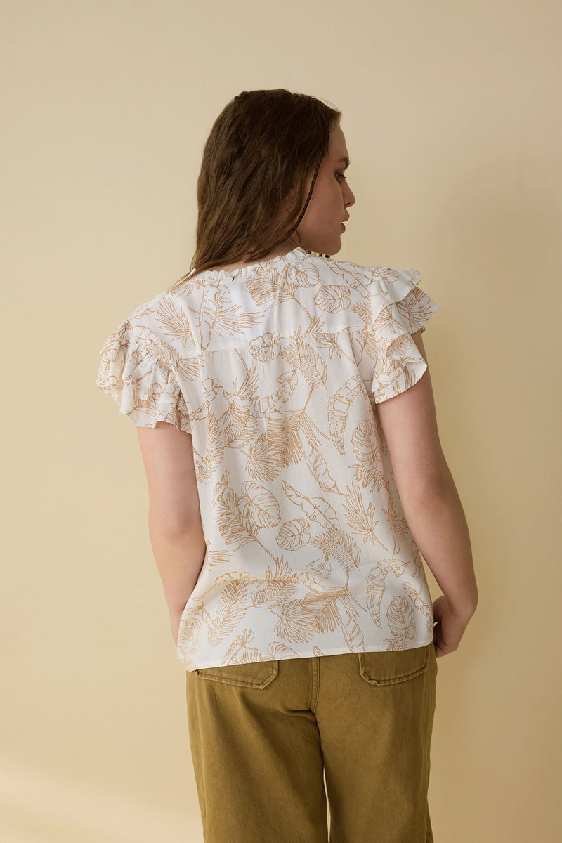 Lovely Vines Top In White And Blue