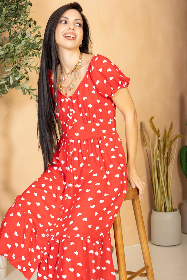 Heart of My Heart A-Line Dress  In Red - Myra USA