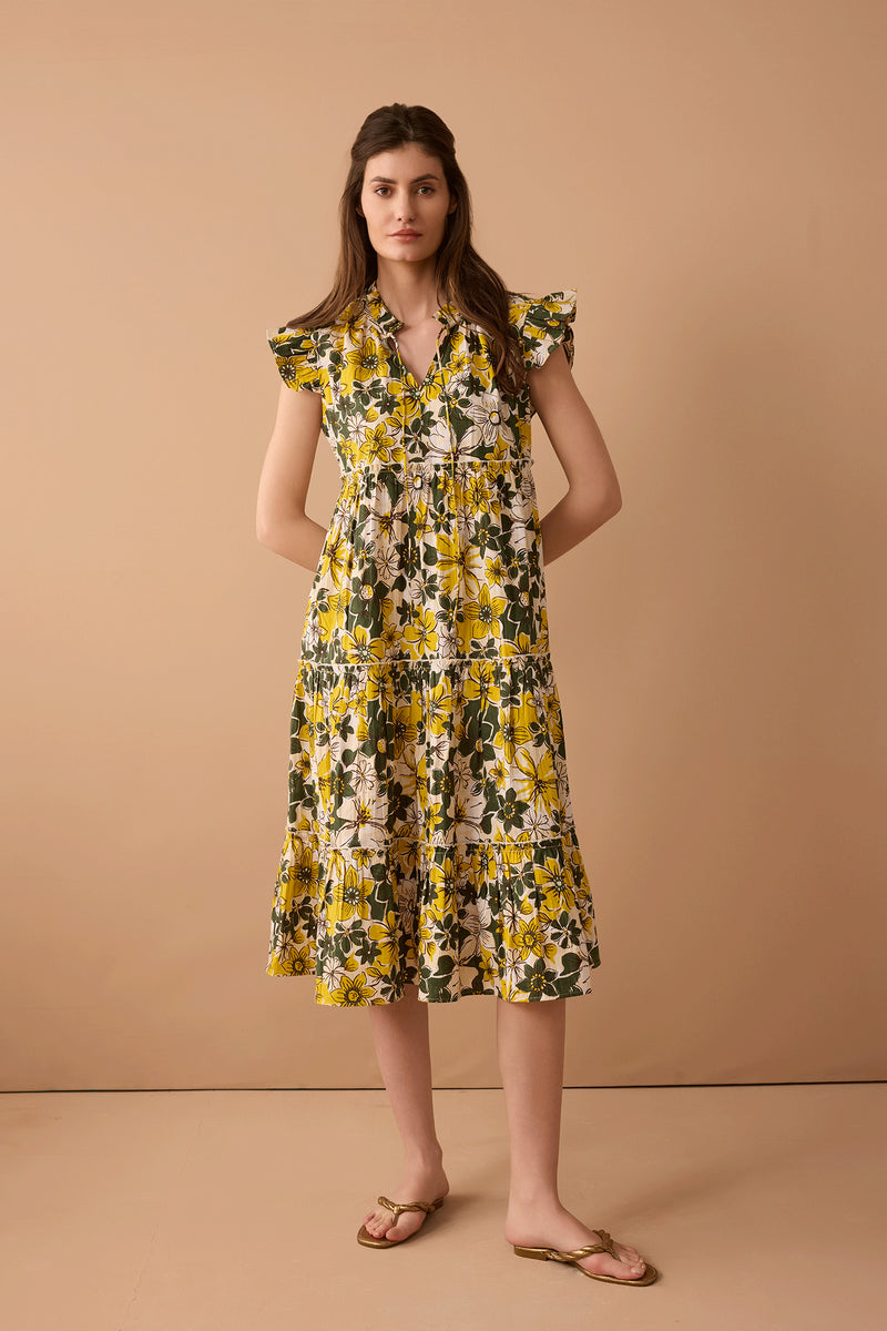 Blossom Paradise Empire Dress In Green