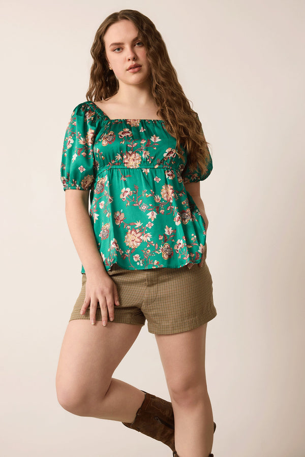 Garden Goddess Floral Top In Green - Myra USA