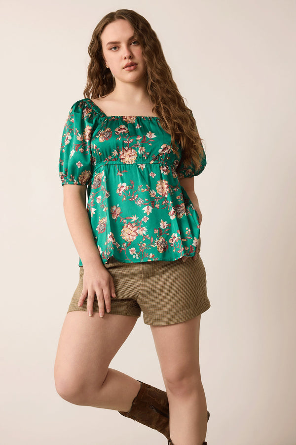 Garden Goddess Floral Top In Green