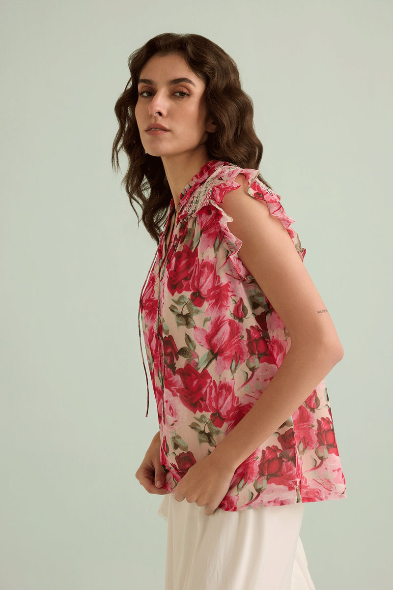 Trinity Rose Floral Top In Pink