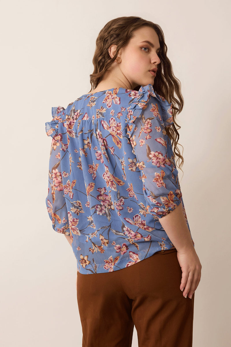 Amanda's Heart Floral Top In Blue