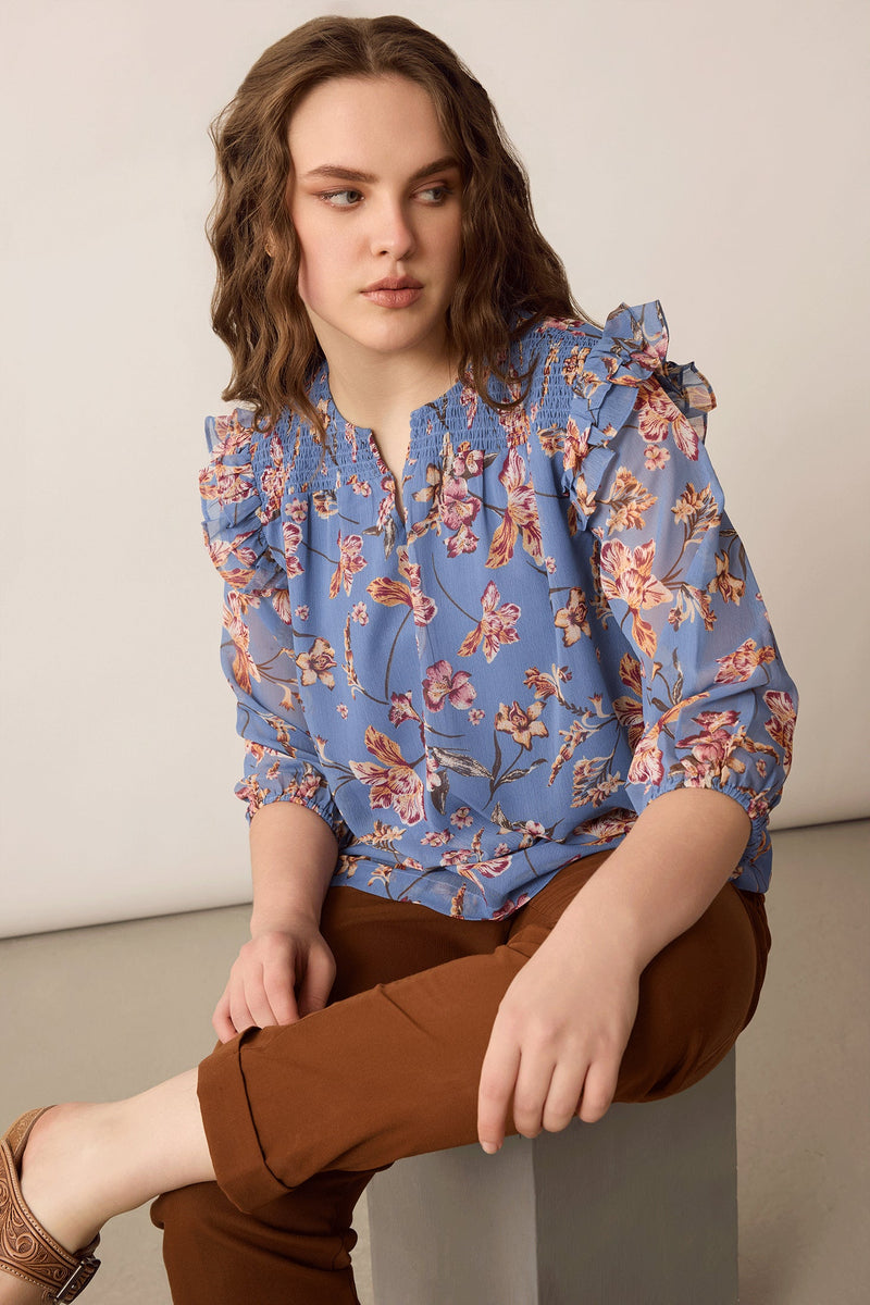 Amanda's Heart Floral Top In Blue