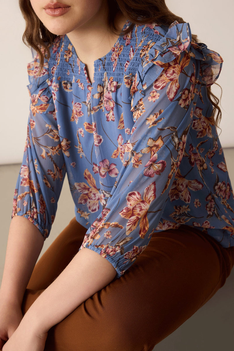 Amanda's Heart Floral Top In Blue