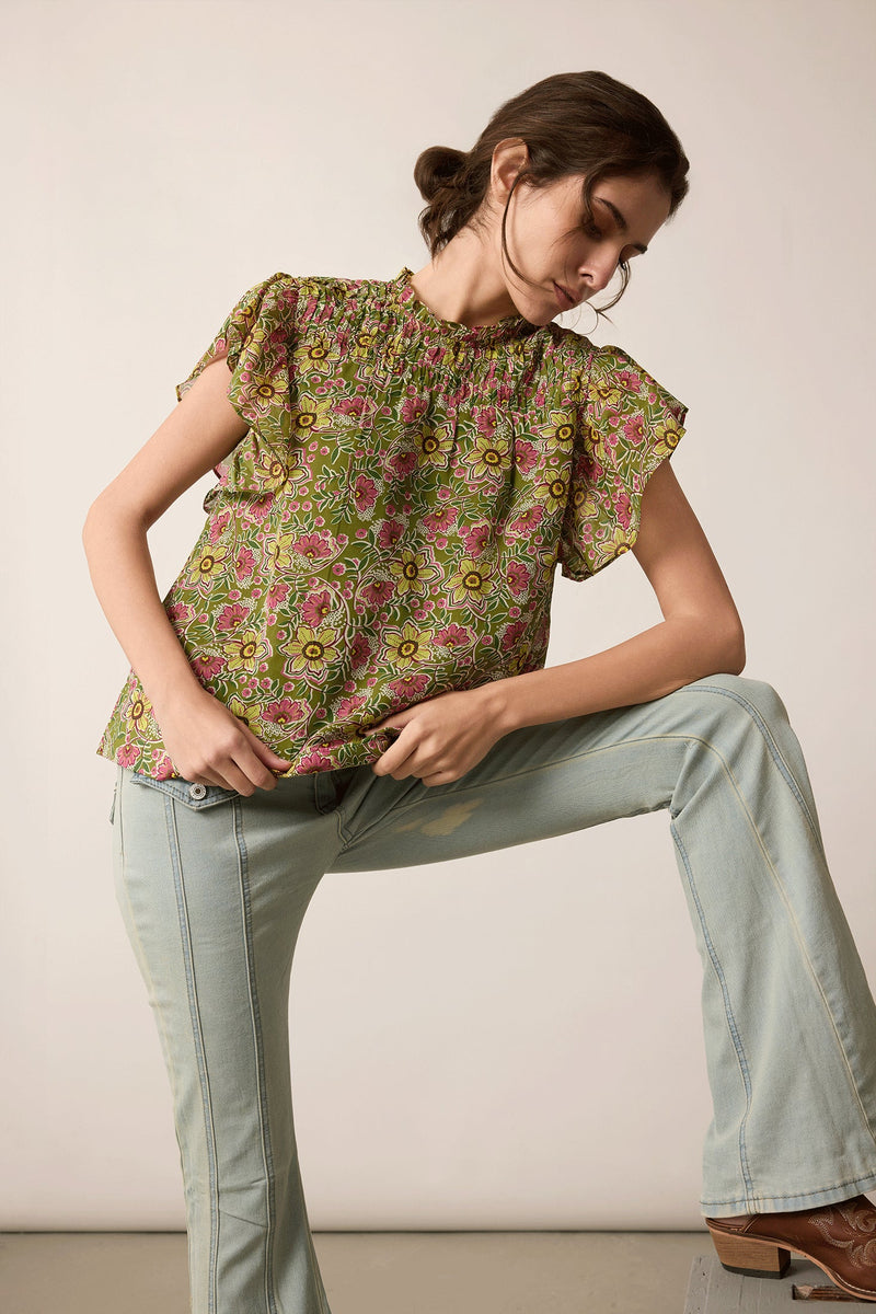 Jenna Floral Print Top In Multicolor