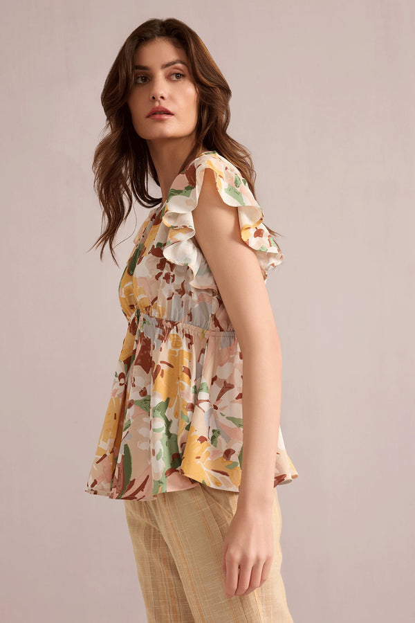 Evelyn Blossom Top In White And Brown - Myra USA