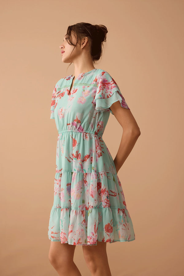 Nevaeh Floral Dress In Teal - Myra USA