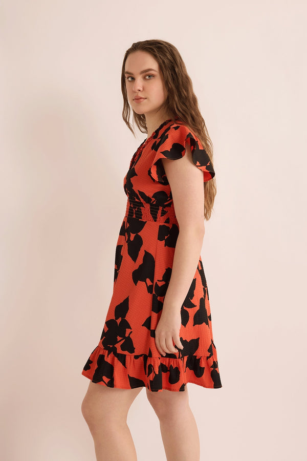 Jungle Serenade Empire Waist Dress In Orange - Myra USA