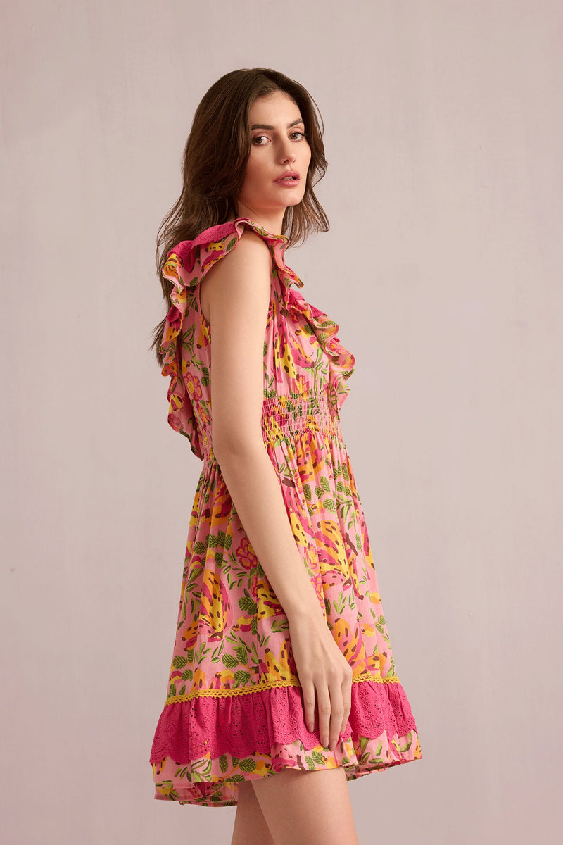 My Lush Oasis Empire Waist Dress In Pink And Peach