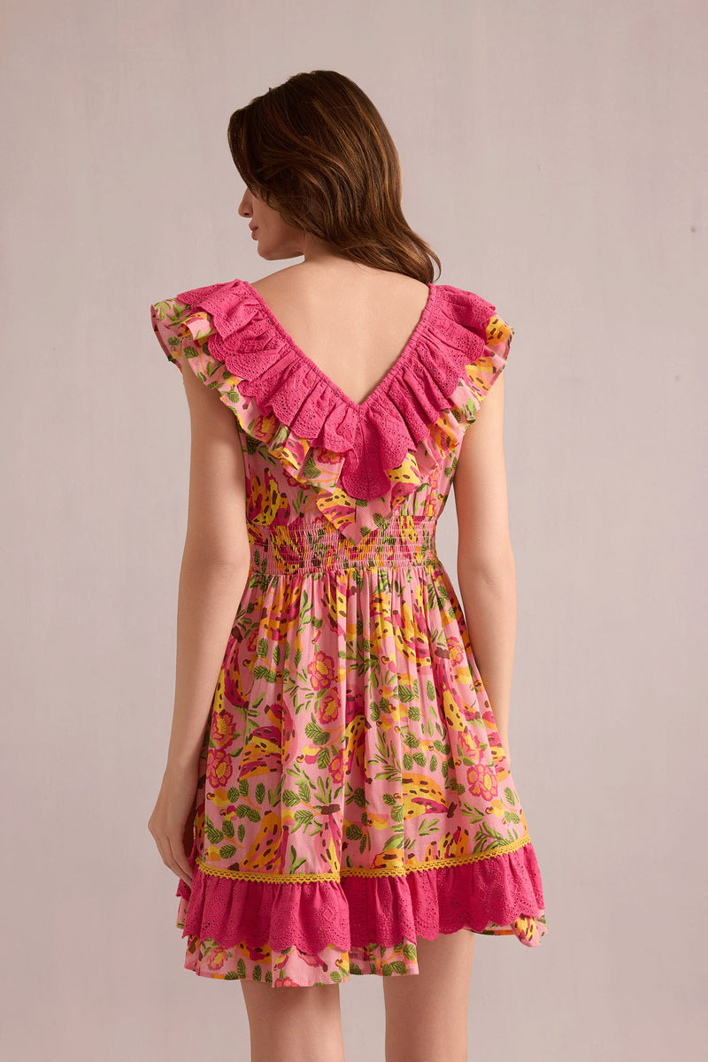 My Lush Oasis Empire Waist Dress In Pink And Peach