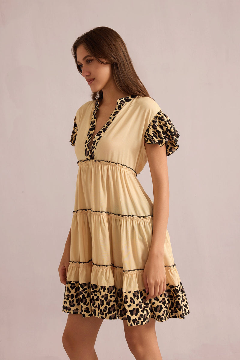 Aaliyah Empire Waist Dress In Beige