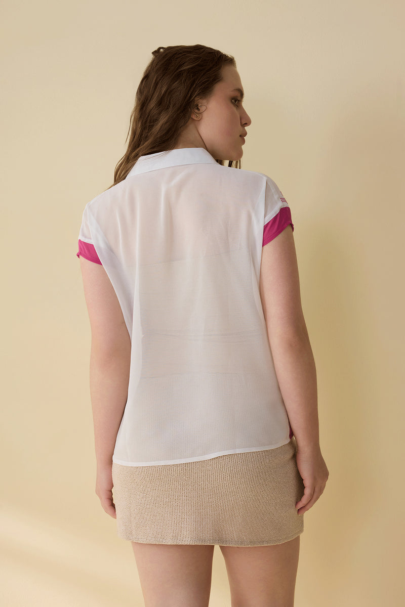 Sierra Embroidered Top In White And Pink