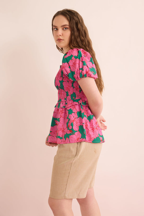 Hibiscus Cove Top In PInk And Green