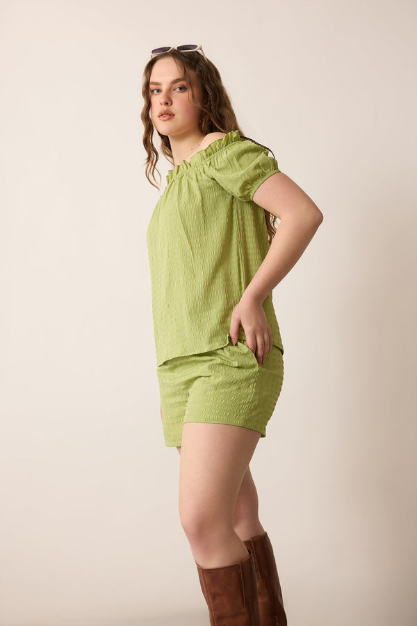 Catherine Drop Shoulder Top & Short Set In Green - Myra USA