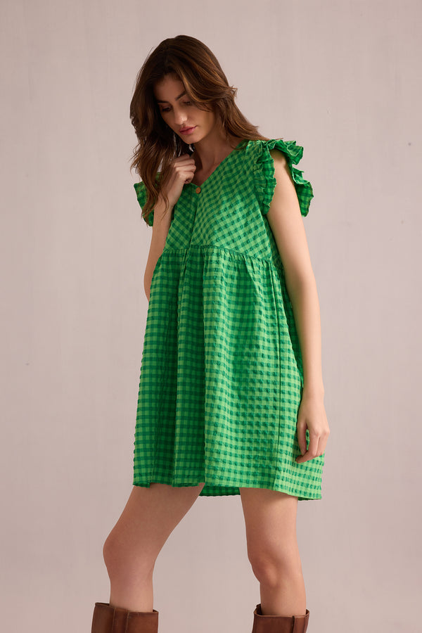 Sophie Checkered Print Dress In Green