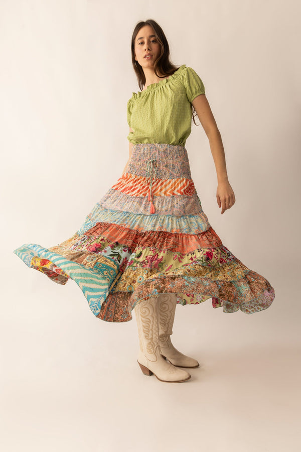 Cassandra Patchwork Skirts In Multicolor - Myra USA