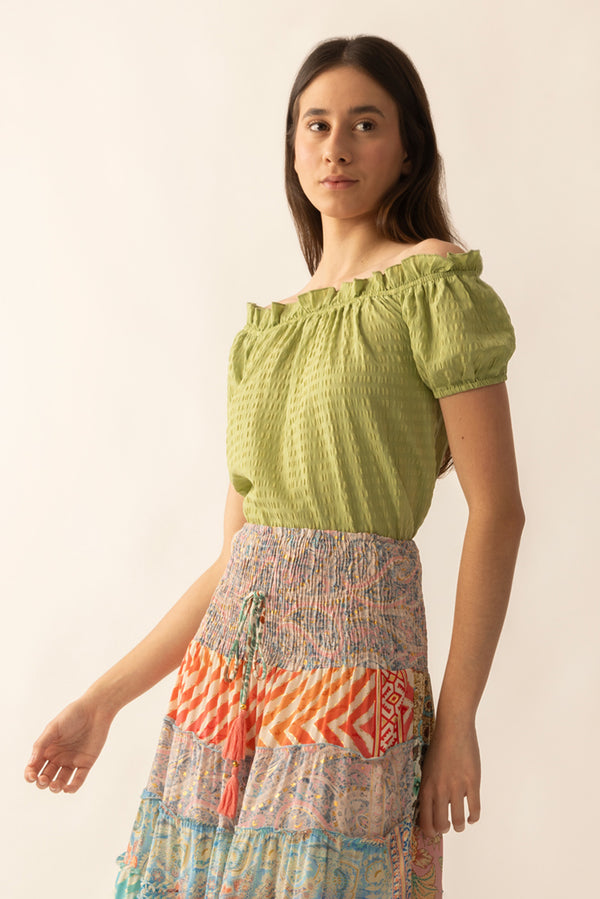 Catherine Drop Shoulder Top In Green - Myra USA