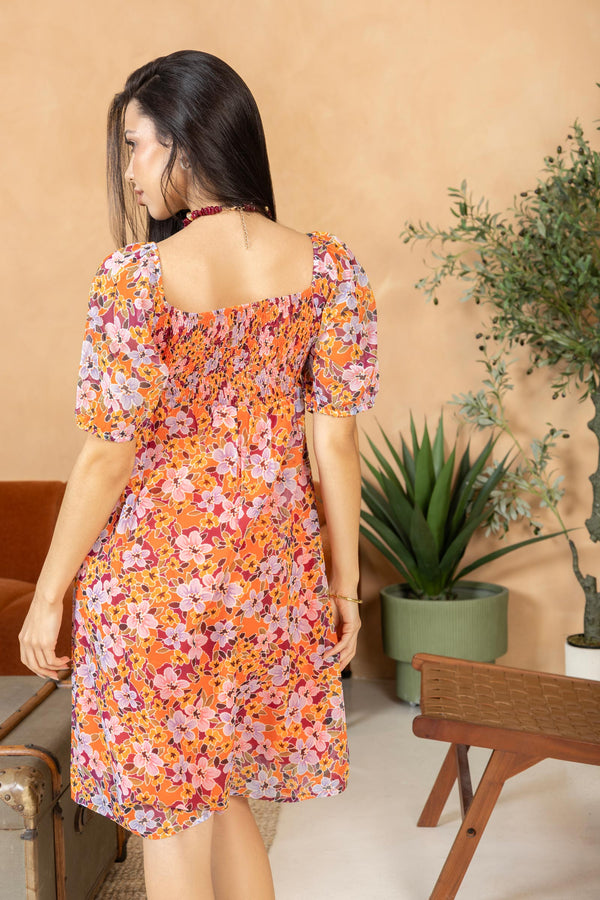 Peony Passion A-Line Dress In Orange - Myra USA