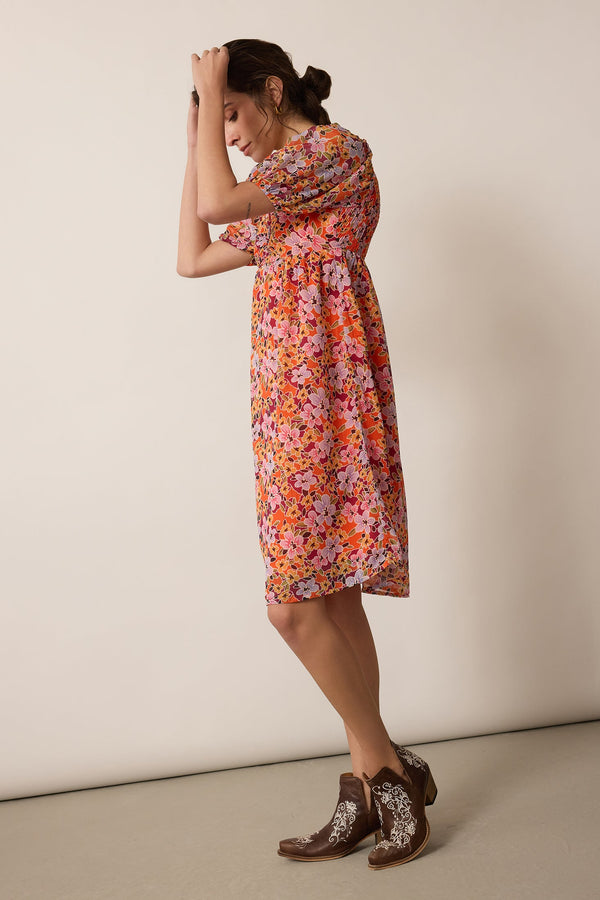 Peony Passion A-Line Dress In Orange