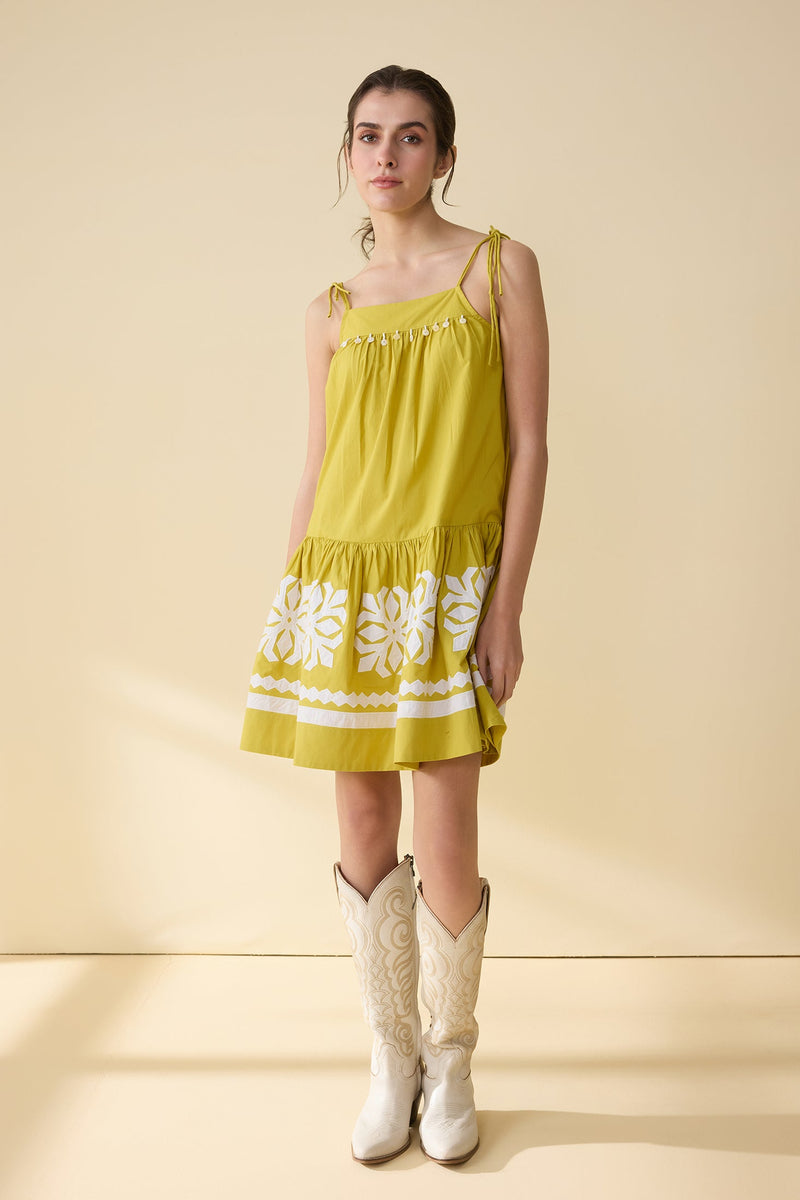 Marigold Muse Accent Dress In Olive Green