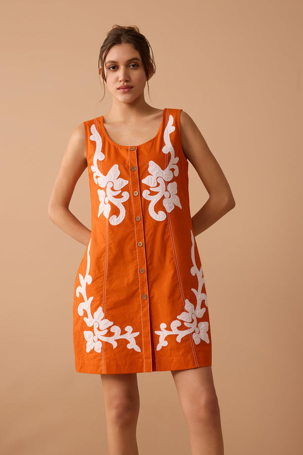 Gracie Embroidered Dress In Orange