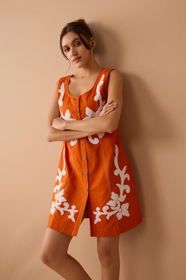 Gracie Embroidered Dress In Orange