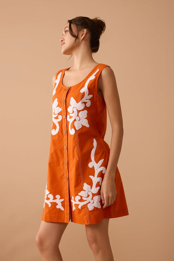Gracie Embroidered Dress In Orange - Myra USA