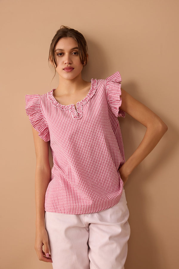 Peyton Gingham Top In  Light Pink - Myra USA
